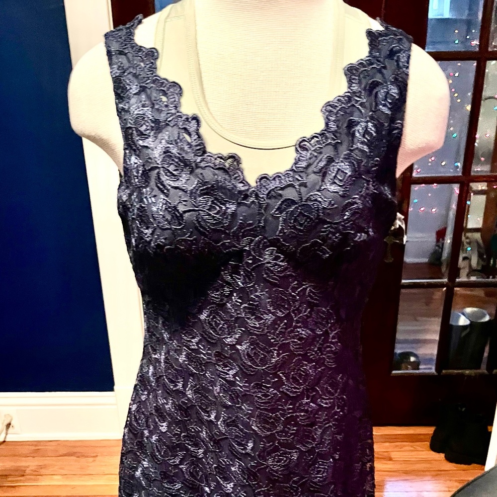 Donna Ricco New York Navy Floral Lace Cocktail / Prom Dress — 6P